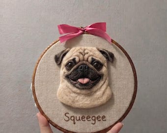 Custom pet remembrance gift DOG Embroidery Hoop : Handmade Wool Art, Dog Memorial Gift