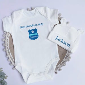 Police Officer Pregnancy Announcement Onesie – Personalized Embroidered Baby Romper for Police Families – Custom Baby Shower Gift