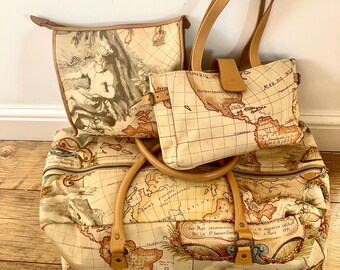 PIERRE FREY- 3 piece travel bag set- Cotton canvas and leather- Great shape- Made in France