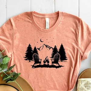 Camp Fire Shirt, Mountain Scene Shirt, Outdoor Shirt, Forest Camping Shirt, Nature Shirt, Camper Shirt, Camp Lover T shirt, Camping tee