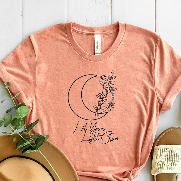 Let Your Light Shine Shirt, Floral Moon Shirt, Christian Shirt, Religious Shirts for Women, Christian T Shirts Women, Bible Verse