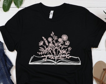 Book Wildflower Shirts For Women, Floral Shirt, Wild Flowers Shirt, Book Flower Tshirt, Book Lovers T-shirt, Flower Shirt, Gift for Women