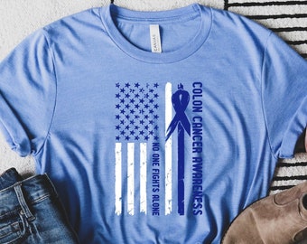 Colon Cancer Shirt, No One Fights Alone Shirt, Colon Cancer Awareness Shirt, Blue Ribbon Tee, Colon Cancer Support Shirt, Colorectal Cancer