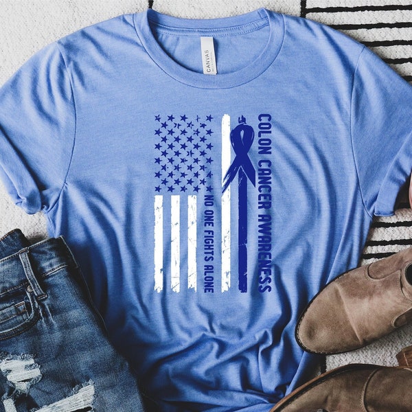 Colon Cancer Shirt, No One Fights Alone Shirt, Colon Cancer Awareness Shirt, Blue Ribbon Tee, Colon Cancer Support Shirt, Colorectal Cancer