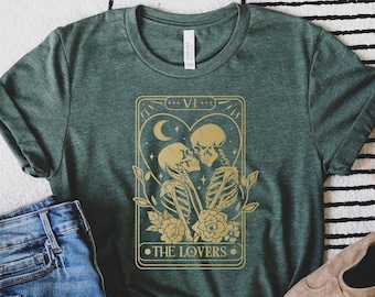 Tarot Card The Lovers Shirt, Love Skeleton Celestial Moon Stars Shirt, Mystical Tarot Tee, Tarot Card The Lovers, Skeleton Lovers Tshirt