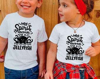 Kids Jellyfish shirt, My Spirit Animal Shirt, Ocean Lover Tshirt, Jellyfish Lover T-shirt, Floral Sea Animals Graphic Tees for Women