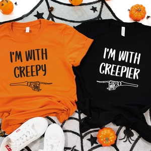 I&#39;m With Creepy - I&#39;m With Creepier Shirt, Funny Couples Halloween Matching Shirt, Halloween Couples T shirt, Matching Halloween Tees
