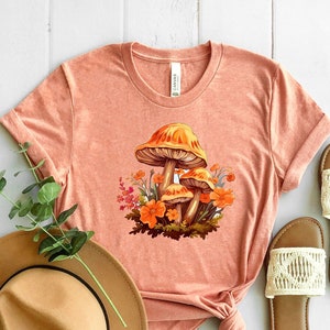 Aesthetic Orange Mushroom Shirt, Nature Lover Mushroom Tee, Magic Mushroom, Botanical Tee, Mushroom Shirt, Cottagecore Shirt, Fungus Shirt