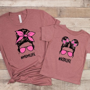 Mom Life Kid Life Shirt, Custom Mom Daughter Shirt, Mother's Day Shirt, Mom Life T-shirt, Messy Bun Mom Tee, Mom Child Matching Shirt