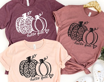 Hello Fall Pumpkin Shirt, Cute Fall Pumpkin Shirt, Women's Fall Tshirt, Autumn Shirt, Fall Graphic Tees, Thanksgiving T shirts, Fall Gift