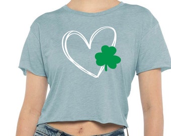 St Patrick Day Crop Top, St Patricks Day Heart Crop Tee, Shamrock Crop Top, Crop Top for Women, Trendy Crop Top, Women Crop Tank Top