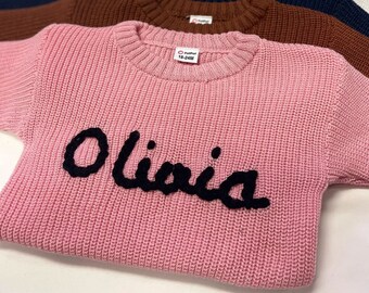 Personalized Hand embroidered Name Baby Sweater, Custom Baby Name Sweater,Pink Baby Girls Sweater With Name,Birthday Gift For Baby Girls Boy