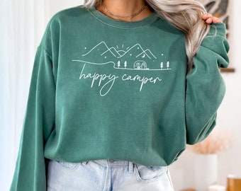 Happy Camper Comfort Colors Sweatshirt, Camping Sweatshirt, Camp Fire Sweatshirt, Camper Sweatshirt, Camp Lover Sweatshirt, Camping Family