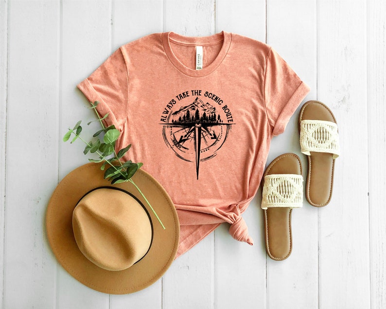 Always Take The Scenic Route Shirt, Outdoor Shirt, Camping Tee, Nature Shirt, Adventure Shirt, Hiking Shirt, Road Trip Shirt, Mountains Tee zdjęcie 2