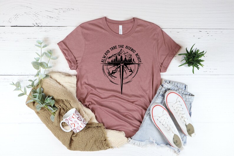 Always Take The Scenic Route Shirt, Outdoor Shirt, Camping Tee, Nature Shirt, Adventure Shirt, Hiking Shirt, Road Trip Shirt, Mountains Tee zdjęcie 4
