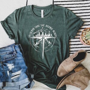 Always Take The Scenic Route Shirt, Outdoor Shirt, Camping Tee, Nature Shirt, Adventure Shirt, Hiking Shirt, Road Trip Shirt, Mountains Tee zdjęcie 5