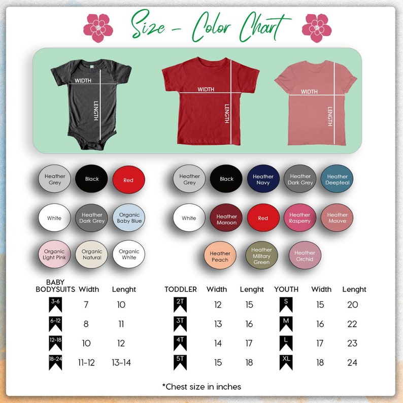 a baby's bodysuit and shirt sizes chart