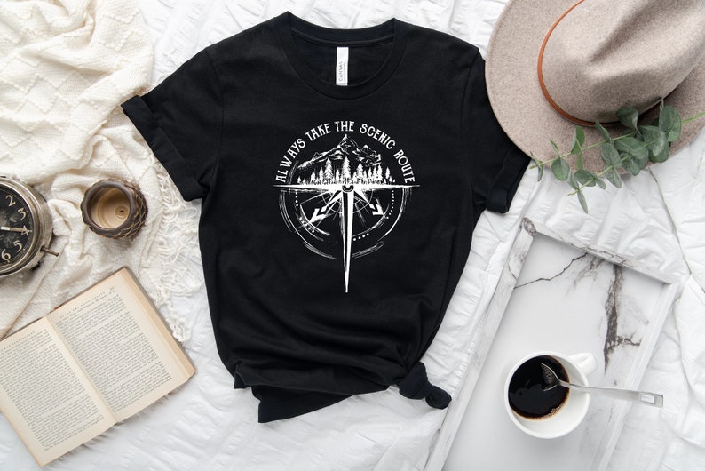 Always Take The Scenic Route Shirt, Outdoor Shirt, Camping Tee, Nature Shirt, Adventure Shirt, Hiking Shirt, Road Trip Shirt, Mountains Tee zdjęcie 3