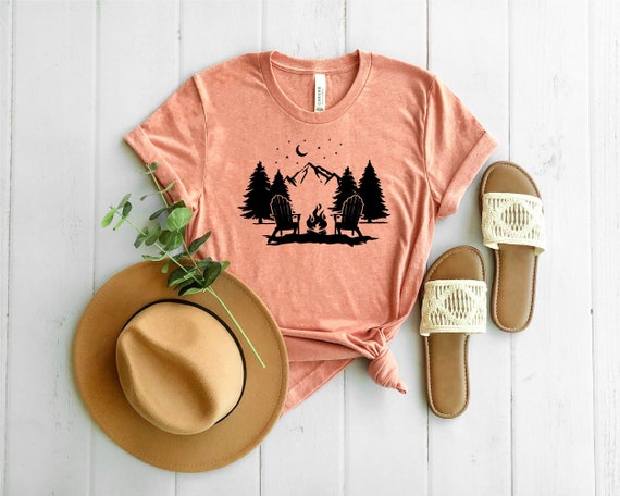 Camp Fire Shirt, Mountain Scene Shirt, Outdoor Shirt, Forest Camping Shirt, Nature Shirt, Camper Shirt, Camp Lover T shirt, Camping tee