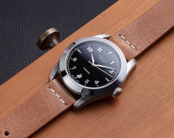 Golden Brown Italian Leather Watch Strap | Full Grain, Row Stitch, Vegetable Tanned, 20mm
