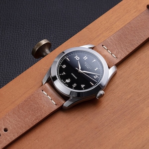 Full Grain Vegetable Tanned Italian Leather Brown Watch Strap with 316L Stainless Steel Buckle | 20mm Width | Row Stitch | 120mm x 75mm