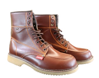 BOTAS DE TRABAJO PARA HOMBRE 8” XeaL Cuero Genuino Liviano ¡Nuevo! Botas de construcción con cordones en color marrón con punta blanda