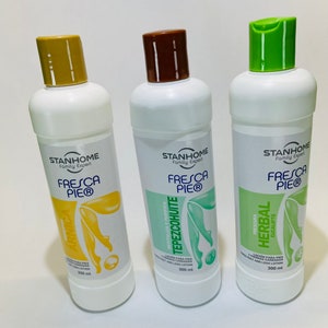 Stanhome fresca pie bundle of 3 bottles Mimosa tenuiflora, eucalyptus, arnica 300ml. Paquete de 3 botellas, Tepezcohuite, eucalipto, arnica