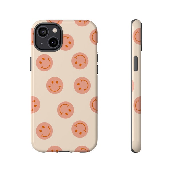 Pink Smiley Face Retro Tough Polycarbonate Phone Case for iPhone & Samsung