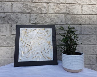 Abstract Gold and White Plaster Texture Wall Art, Textured Art Canvas, Boho Home