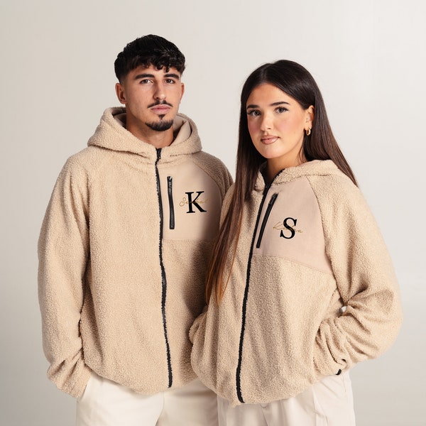 Teddy Zipper Partner Jacken mit Buchstaben Name Kombi | Partner Jacken | Partner Hoodys | Couple Hoodie | Mätching Hoodies