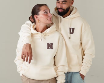 Partner Hoodies mit Wunschbuchstaben Collage Patches bestickt | Couple hoodies | matching hoodies |Valentinstags Hoodies