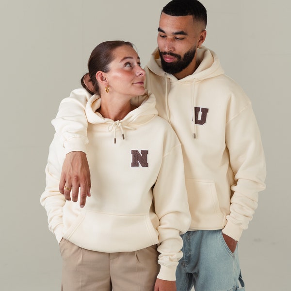 Partner hoodies embroidered with desired letters collage patches | Couple hoodies | matching hoodies |Valentine's Day hoodies