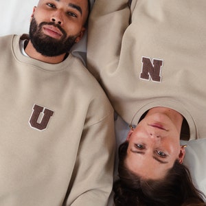 Partner sweater embroidered with desired letters collage patches | Couple hoodies | matching hoodies | Valentine's Day Hoodies
