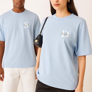 Camisetas Partner Heaven con la letra y el nombre que desees | Camisetas a juego | Camisetas para pareja | Camisetas de San Valentín | Camisetas para pareja