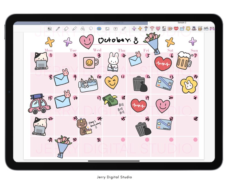 Kawaii Daily Digital Stickers goodnotes Digital Sticker cute Etsy