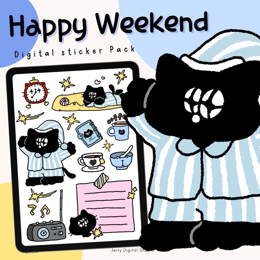 Good Weekend Stickers Happy Weekend Planner Stickers | Kawaii Cat, Goodnotes (digital ...