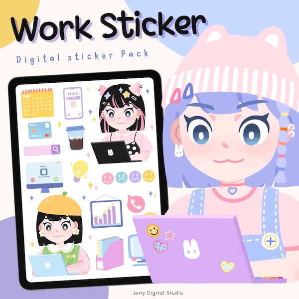 Work digital stickers | Goodnotes sticker | cute sticker | planner sticker | digital planner | ipad sticker | kawaii sticker | work icons