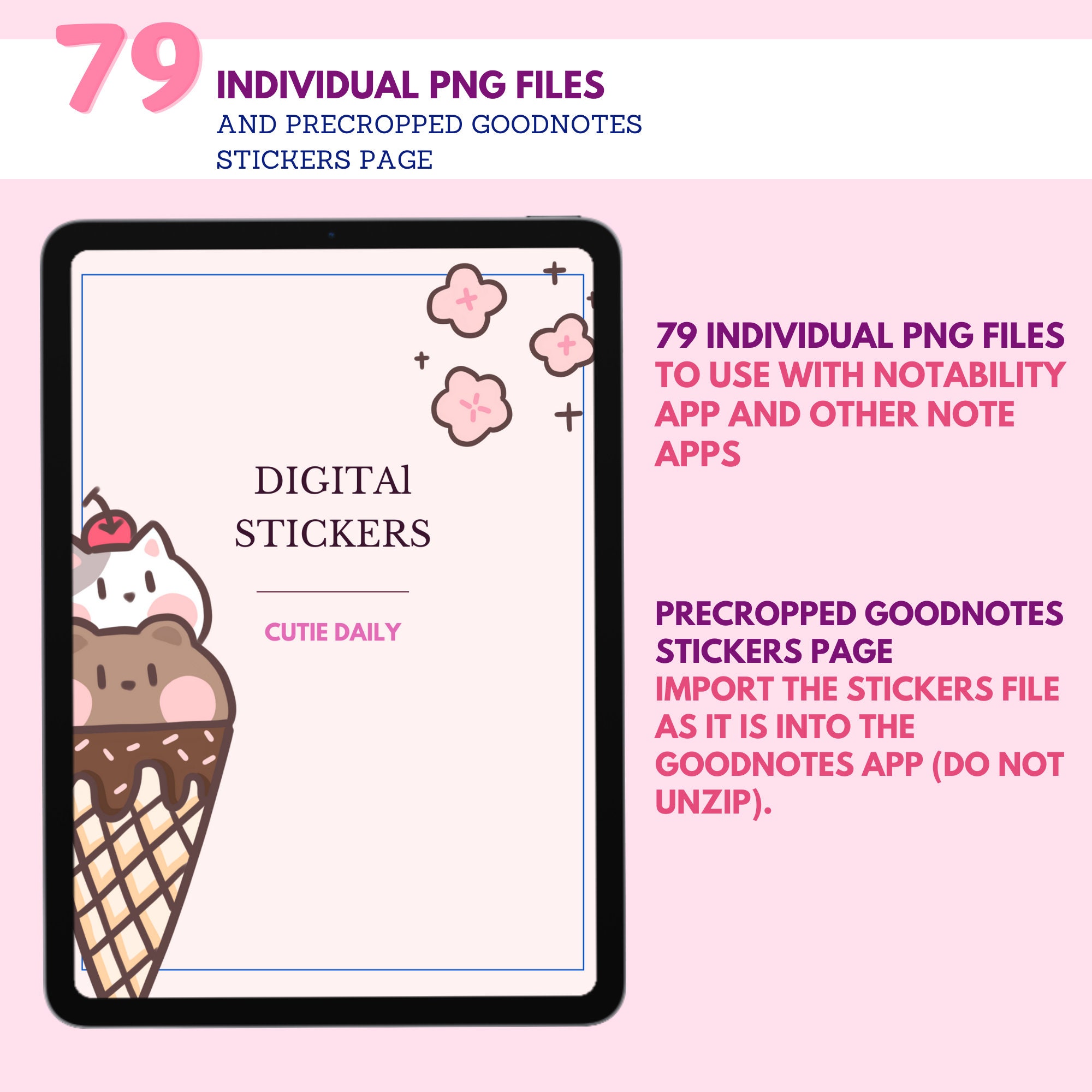 Cute Daily Planner Stickers | Kawaii Digital Stickers (PNG, Goodnotes ...