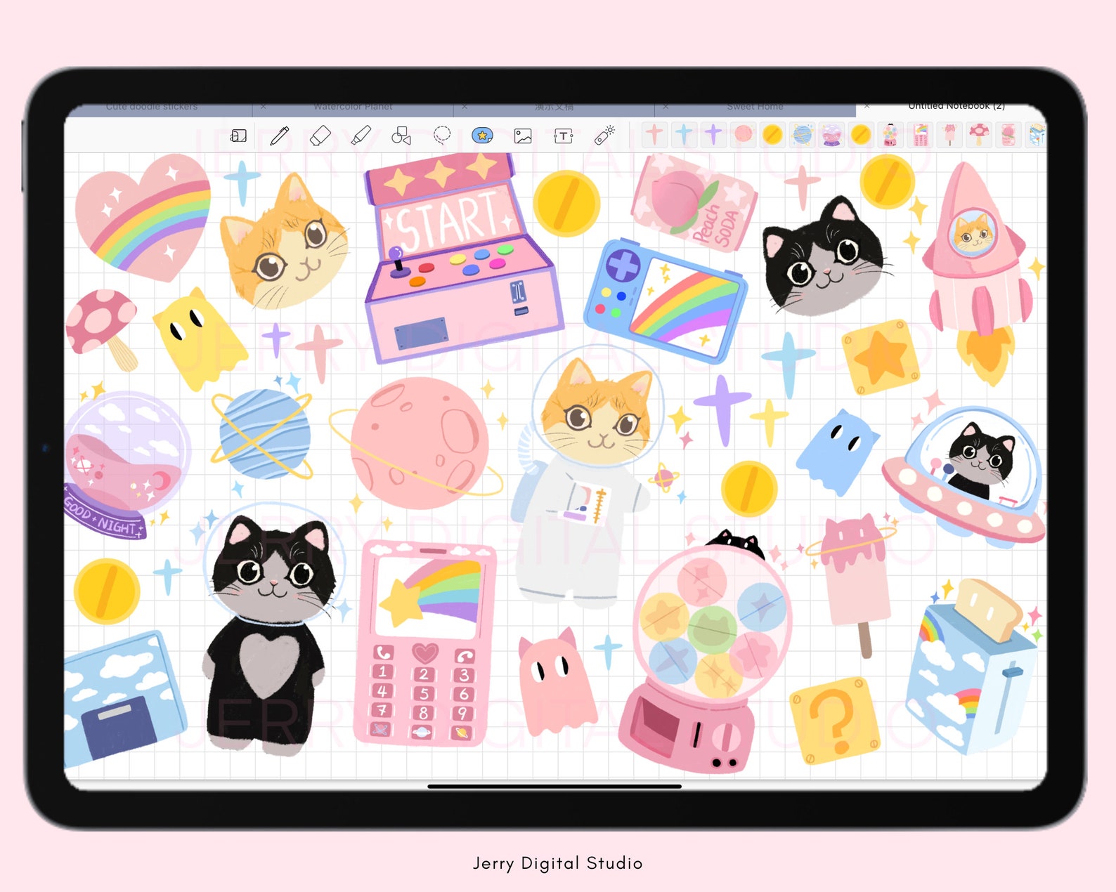 Cute Cat Digital Stickers | Kawaii Planner Stickers (PNG, Goodnotes) - Etsy
