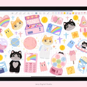 Cute Cat Digital Stickers | Kawaii Planner Stickers (PNG, Goodnotes) - Etsy