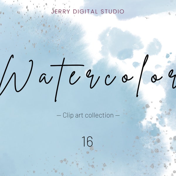 Watercolor blue Clipart/ watercolor splash clipart artistic abstract background/ Blue with silver splash/ PNG files/ digital clipart