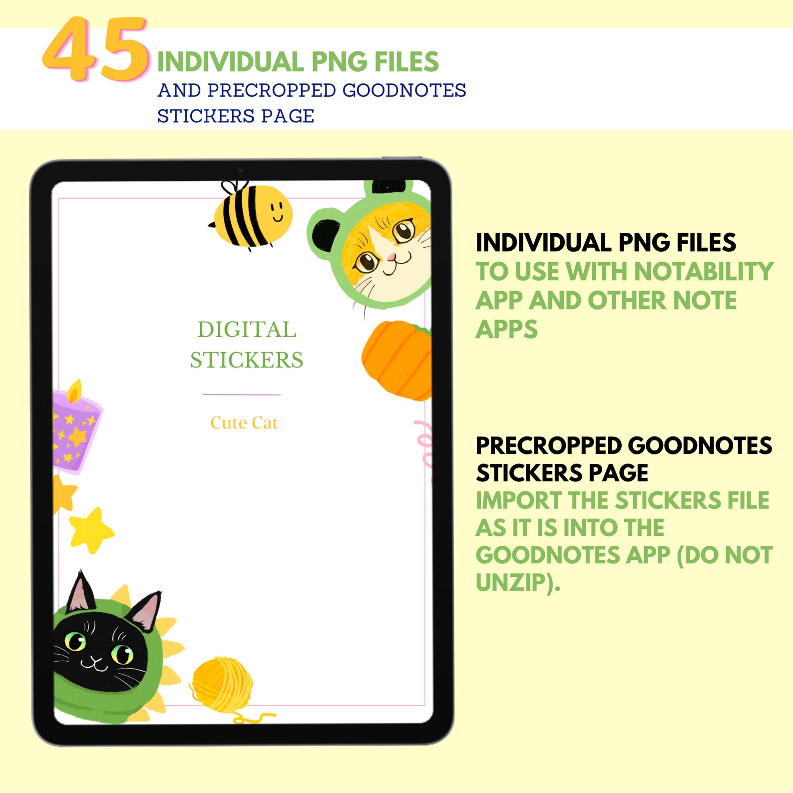 Cute Cat Digital Sticker Pack | Goodnotes Planner Stickers - Etsy