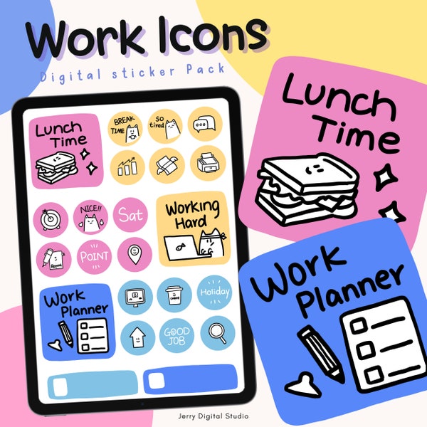 Work icons digital sticker | office sticker | Ipad planner | essential icons | cute daily icon | digital planner| work from home | kawaii