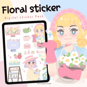 Goodnotes Digital Sticker|Cute Planner Stickers | digital sticker bundle| Floral sticker| png precroped | printable |Kawaii sticker | ipad
