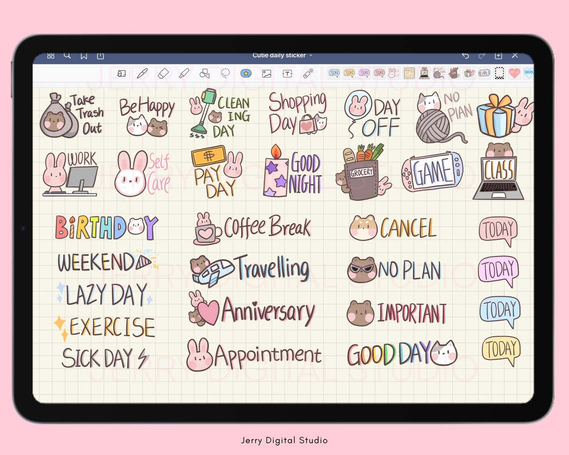 Cute Daily Digital Stickers goodnotes Digital Sticker kawaii - Etsy