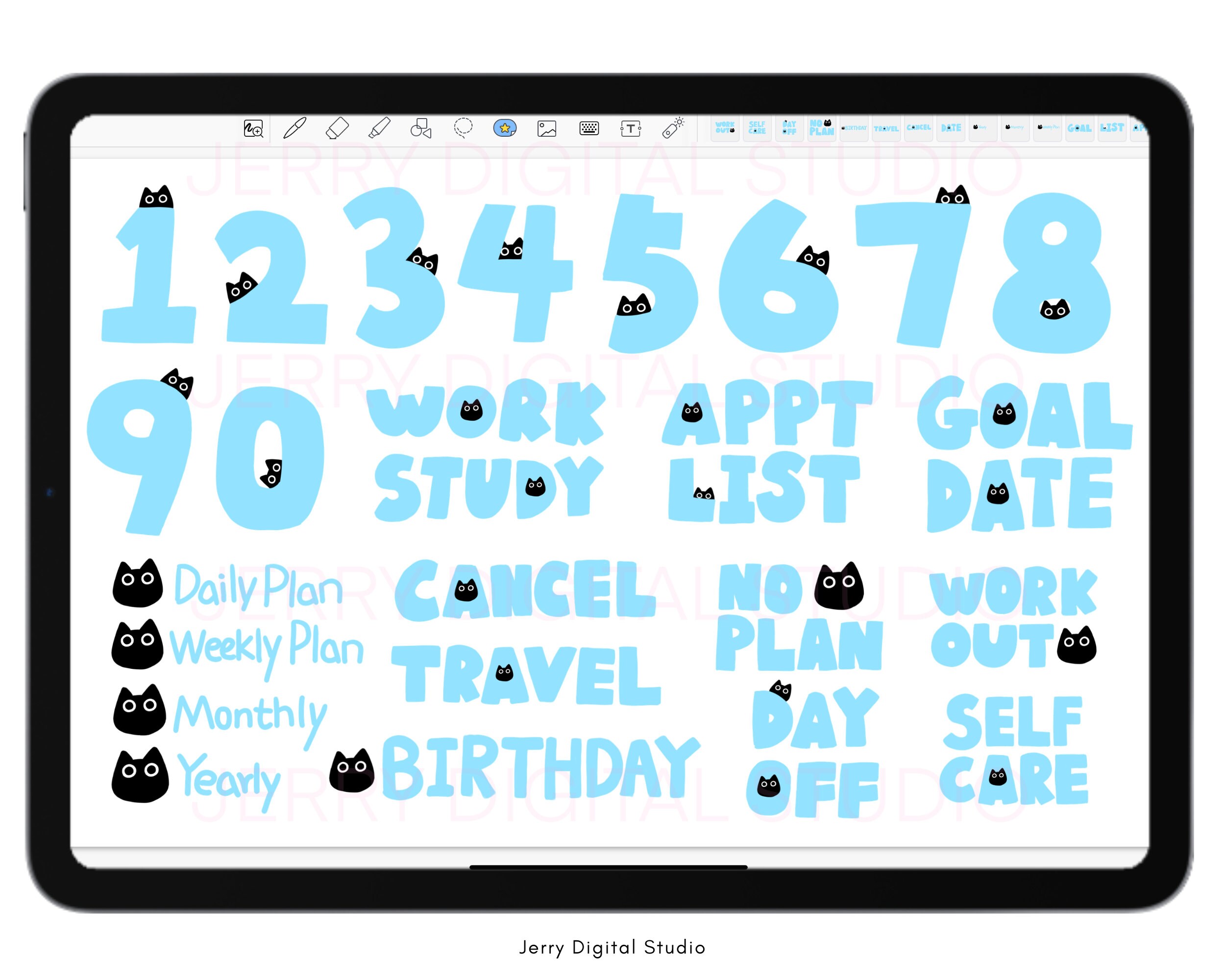 Black Cat Digital Sticker Pack | Kawaii Planner Stickers (goodnotes ...
