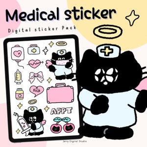 Medical digital stickers | Sick day | Goodnotes Stickers | Cute Hand Draw | Digits Stickers | planner | kawaii | precropped png