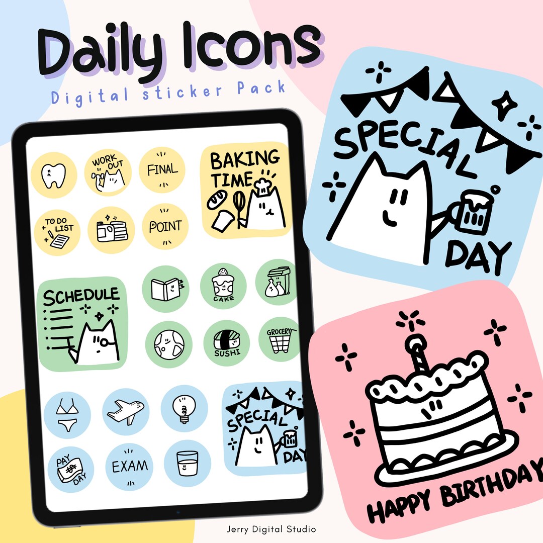 Cute Daily Digital Icons |goodnotes Digital Sticker |kawaii Sticker ...