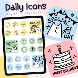 Cute Daily digital icons |Goodnotes digital sticker |Kawaii sticker |Planner Stickers |Digital Planner | ipad sticker |house chore|work icon