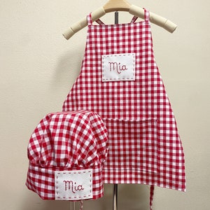 NEW COLORS Personalized hand-embroidered name HANDMADE apron for kids and babies, Customized birthday gift for children Red gingham